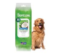 TropiClean Dog Ear Wipes Grooming Supplies - Alcohol Free Ear Cleaning Wipes for Dogs & Cats - Gently Dissolves Wax & Debris - Removes Odour, Soothes Itching & Infection, Kiwi Fragrance Free, 50ct