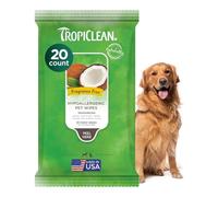 TropiClean Dog Wipes Grooming - Hypoallergenic Cleaning & Deoderising Wipes for Dogs, Cats, Puppies & Kittens with Allergies & Sensitive Skin - Removes Dirt, Dander & Odor, Fragrance Free, 20ct