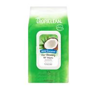 TropiClean Dog Ear Wipes Grooming Supplies - Alcohol Free Ear Cleaning Wipes for Dogs & Cats - Gently Dissolves Wax & Debris - Removes Odour, Soothes Itching & Infection, Kiwi Fragrance Free, 50ct