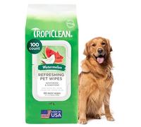 TropiClean Watermelon Dog Wipes for Paws and Butt | Deep Cleaning Dog Grooming Wipes | Safe for The Face | Cat Friendly | 100 Count