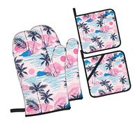 Tropics Sunset Sea Exotic Islands Fansmall Black and WhiteMushroom Oven Mitts and Pot Holders Sets of 4,NonSlip Heat Resistant Oven Gloves for Baking Cooking Grilling BBQ