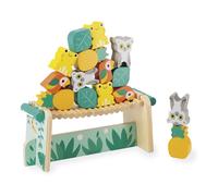 Janod - Tropik Tropical Balance Game - Wooden Toy - 1 Bridge to Construct and 15 Stackable Pieces - Educational Toy: Fine Motor Skills - FSC-Certified - Water-Based Paint - 2 Years + - J08271