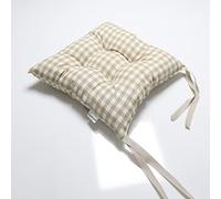 Tropik Home Colourful Seat Pads, Garden Kitchen Dining Chair Cushions Tie On (Beige Gingham)