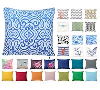 Tropik Home Decorative Square Pillow Case Throw Cushion Cover for Sofa Bedroom with Invisible Zipper, 45x45cm (18x18) Blue Scroll