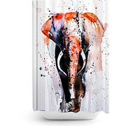 Tropik Home Extra Long Fabric Shower Curtain with Digital Animal Print, 180cm Wide by 200cm Drop (Elephant)
