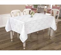 Tropik Home Rectangular Large White Poly-Cotton Tablecloth with Damask Design, available in 4 Sizes (160x360cm)