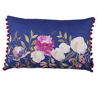 Tropik Home Soft Cushion Cover Decorative Pillow Case With Pom Poms For Chair Sofa Livingroom with Invisible Zipper 12x20 (Peony Rectangular Blue)