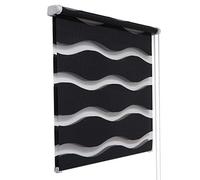 Tropik Home Wave 3D Black Dual Zebra Window Roller Blinds, 16 Width Sizes, 150cm Drop, 84cm Wide (33")