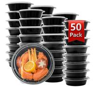 tropipak Meal Prep Containers Reusable 50 Pack-24 oz Food Storage Containers with Lids To Go Food Containers Takeout, Microwave Dishwasher Freezer Safe, Stackable, BPA Free，Plastic Containers (Black)