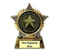 TroShow Attendance Award Trophy Star 90mm Award Antique Gold Resin School Award Free Engraving - A