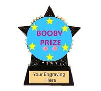 TroShow Booby Prize Mini Star Black & Gold Resin Trophy Award 90mm Idea for Pub Quiz Office Gag Gift Adult Silly Joke Game Night Free Engraving-TS90BK-Blue-CL