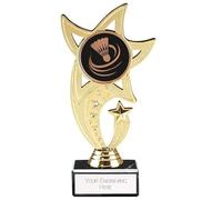 TroShow Bronze Badminton Gold Rising Star Trophy Award with Black Marble Base 185mm Shuttlecock Free Engraving -TR24502A-CL