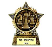 TroShow Chess Trophy Star 90mm Award Antique Gold Resin King Queen Rook Check Mate Free Engraving - A