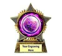 TroShow Dance Glitterball Trophy Star 90mm Award Antique Gold Resin Disco Dancing Stage Strictly Come Dancing Free Engraving - A