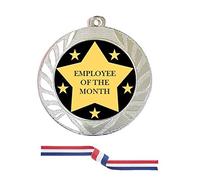 TroShow Employee of the Month Silver Medal 70mm with Red white blue Ribbon Free Engraving
