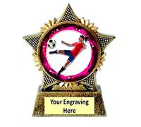 TroShow Female Football Trophy Star 90mm Award Antique Gold Resin Soccer Ideal Girl of the Match Player of the Week Top Goalscorer Free Engraving - H