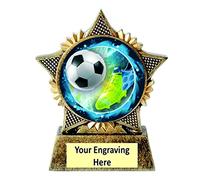 TroShow Football Trophy Star 90mm Award Antique Gold Resin Soccer Ideal Man of the Match Player of the Week Girl of the Game etc Free Engraving - C