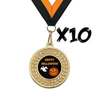 TroShow Happy Halloween Medals With Orange & Black Ribbon 45mm Pack of 10