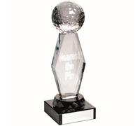 TroShow Quality Shaped Glass Nearest the Pin Golf Trophy Award with Solid Glass 3D Golf Ball on Top, Supplied in Presentation Case 184mm - 7.25 inches Free Engraving TD722NTP - TD