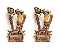 TroShow Twin Pack Golf Longest Drive & Nearest The Pin Antique Gold Golf Trophy Award 130mm Free Engraving RS644-CL