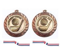 TroShow Twin Pack Longest Drive & Nearest The Pin Golf Bronze Medal 70mm with a Red white blue ribbon Free Engraving-cl …
