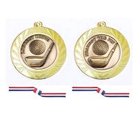 TroShow Twin Pack Longest Drive & Nearest The Pin Golf Gold Medal 70mm with a Red white blue ribbon Free Engraving-cl …