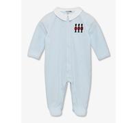Trotters Trotters Hugo Guardsman-Embroidered Stretch Organic-Cotton Babygrow 0-12 Months Pale Blue / White Newborn
