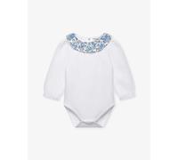 Trotters White / Blue Floret Willow Frill-cotton Stretch-cotton Bodysuit 3-24 Months 3-6