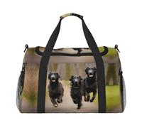 Trotting Flat Coated Retrievers Paw Hand Travel Bag - Large Reusable Shopping Tote Bag, Perfect for Outdoor Activities, Sports, Camping & Groceries, Black, One Size