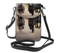 Trotting Flat Coated Retrievers Paw Print Small Cell Phone Leather Purse Adjustable Shoulder Rope Crossbody Bags For Women
