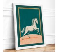Trotting Horse Vintage Framed Wall Art Print A1 White