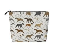 Trotting Whippet Border Pattern, Daily Use Makeup Cosmetic Bag Imitation Linen Makeup Bag Portable Travel Toiletry Bag