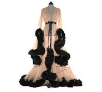 TROTTS Old Hollywood Feather Bridal Robes For Women See-Through Sexy Bathrobe Fluffy Tulle Nightgown Wedding Scarf Lingerie (Color : Beige, Size : One size)