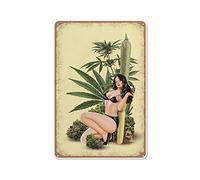 Trouble Ladies Weed Art, Weed Poster, Pin Up Girl, Trippy Wall Art, Tatto Art, Pin Up Art Retro Metal Tin Sign 8X12 Inches