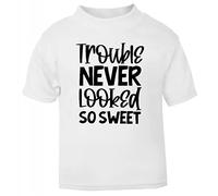 Trouble Never Looked so Sweet Statement [BBY5] Short Sleeve Cotton Toddler t Shirt, 2-3 Years, White