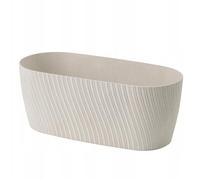 Trough Plant Pot Long Plastic Box Planter Succulent Garden Window Herb Flower Oval Textured Flowerpot (White)