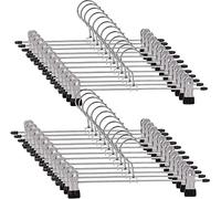 Trouser Hanger, 20Pack Pant Hangers Space Saving Skirt Hangers with Clips Adjustable Non-Slip Coat Hanger Heavy Duty Chrome Clothes Hook