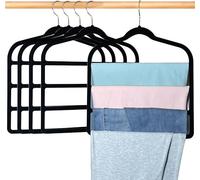 Trouser Hanger Space Saving Clothes Velvet Hanger with 4 Layers Slacks | Multi Velvet Non-Slip Hangers for Closet Storage Organizer for Scarf Bar Belts Ties Towel Pants Rack Leggings Hanger