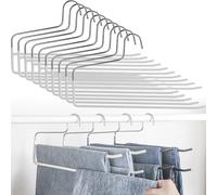 Trouser Hangers, 10 Pack Open Ended Double Rods Space Saving, Durable Anti-Rust Chrome Metal Non-Slip Hangers for Pants, Jeans, Slacks, Blanket (White)
