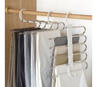 Trouser Hangers Space Saving, 3 Pack Non Slip Folding Pants Clothes Hanger for Closet Organiser and Storage, 5 in 1 Stainless Steel Skirt Hangers Coat Rack for Scarf Jeans Ties Towels Leggings
