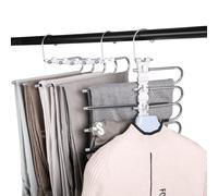 Trouser Hangers Space Saving,5 In 1 Stainless Steel Non-Slip Hangers for Trousers,2 pack Multi-Functional Closet Organizer for Pants Jeans Scarf Towels Leggings