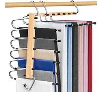 Trouser Hangers Space Saving, 6 In 1 Non-Slip Multifunctional Pants Rack, 2 Pack Wooden Pole Foldable Magical Clothes Hanger, Scarf Hangers Closet Organiser Jean