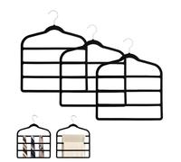 Trouser Hangers,Space Saving Hangers 3 pack,Non-Slip Trouser Hanger,Multi Bar Velvet Clothes Hanger Closet Organizers Storage for Ties,Pants,Scarf,Towel