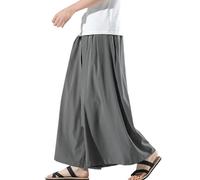 Trouser Skirt Men's Wide Trousers Chinese Style Clothing Traditional Loose Casual Trousers Plain Marlene Trousers Wide Leg Summer Trousers with Drawstring Fashionable Streetwear, h01 grey, XL