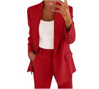 Trouser Suit for Women UK Elegant Long Sleeve Button Blazer Jacket and Trousers Sets with Pockets Formal Office Business Outfits Classic Solid Wedding Guest Outfits for Autumn Red