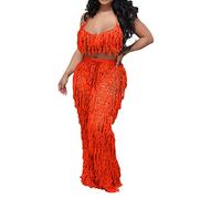 Trouser Suit Women's Business Modern Leisure Casual Hand Crochet Tassel Matching Beach Two Piece Spaghetti Straps Crop Top Knitted Trousers with Wide Leg Sexy Elegant Pullover Knitted Trouser Suit,