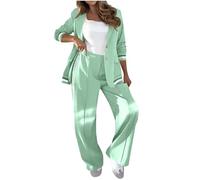 Trouser Suits for Women UK Elegant 2 Piece Outfits Casual Smart Formal Sets Button Blazer Jackets with Wide Straight Leg Pants Ladies Blazer Suit Set for Wedding Party Office Special Occasions