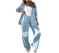 Trouser Suits for Women UK Elegant 2 Piece Outfits Casual Smart Formal Sets Button Blazer Jackets with Wide Straight Leg Pants Ladies Blazer Suit Set for Wedding Party Office Special Occasions