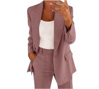Trouser Suits for Women UK Elegant Solid Long Sleeve Tops Blazer Suit Jacket Cardigan Coat Pockets Long Dress Pants Suit Work Office Business Breathable Hiking Bottoms,L