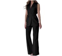 Trouser Suits for Women UK Elegant Wedding Guest Ladies Waistcoat with Belt and Trousers Set Sleeveless Blazer Office Wear Modern Suit Business Work 2 Piece Outfits